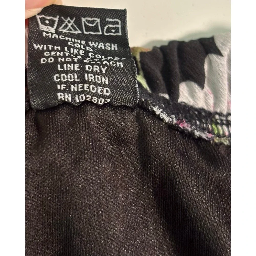 Black Floral Midi Skirt Women's Sz PM Flowy Ruffle Hem Boho Cottage Prairie - Picture 7 of 14